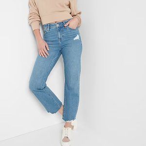 Express Mid Rise Medium Wash Raw Hem 90s Ankle Boot Jeans